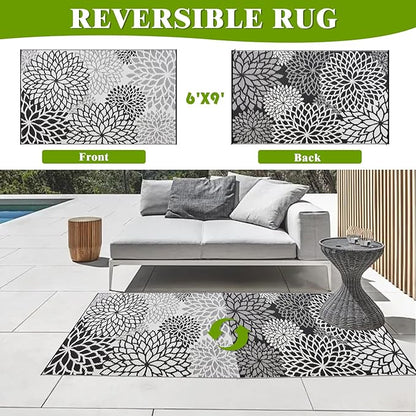Outdoor Rug 6x9 ft Waterproof, Reversible Outdoor Plastic Straw Rug for Patios Clearance, Outdoor Area Rug Carpet RV Mat for Camping Backyard Deck Porch