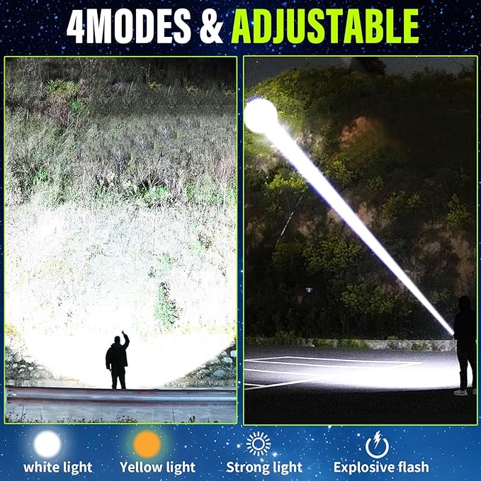 Rechargeable Flashlights High Lumens，LED Flashlights，High Powered 250,000 Lumens Super Bright Tactical ，2LED Bulb,Brightest Flashlight，Handheld Flash Light for Emergencies, Camping, Hiking