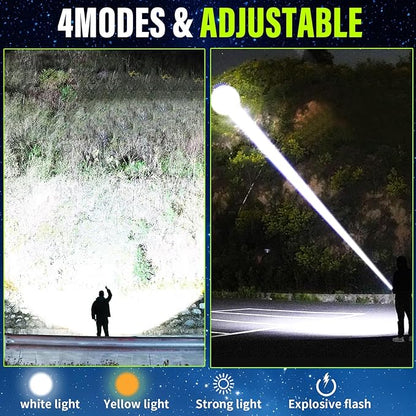 Rechargeable Flashlights High Lumens，LED Flashlights，High Powered 250,000 Lumens Super Bright Tactical ，2LED Bulb,Brightest Flashlight，Handheld Flash Light for Emergencies, Camping, Hiking