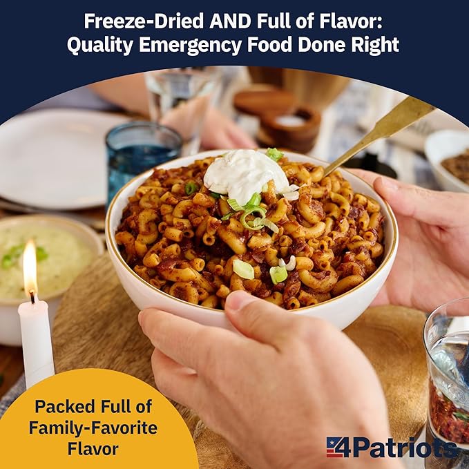 4Patriots Emergency Starter Food Kit - Freeze-Dried Survival Food, Emergency Long Term Food Supply, Designed To Last 25 Years, 88 Servings, 16,480 Cals, Disaster-Resistant Packaging, Packed In USA