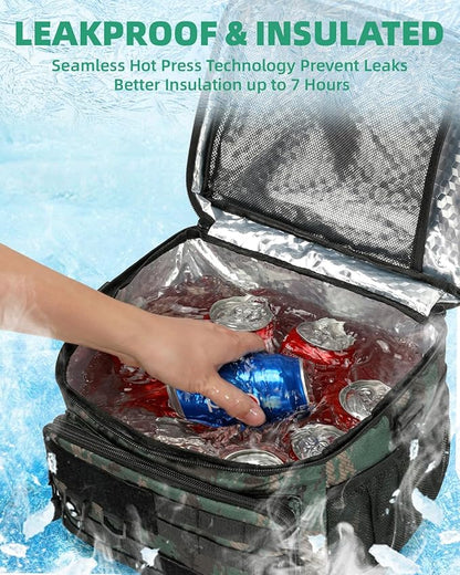 RalChyez Tactical Lunch Box, 13L Large Insulated Lunch Bag MOLLE Webbing Leakproof Thermal Cooler with Shoulder Strap Lunch Pail for Adult Men Women Office Work Camping Picnic Travel Acu Camo