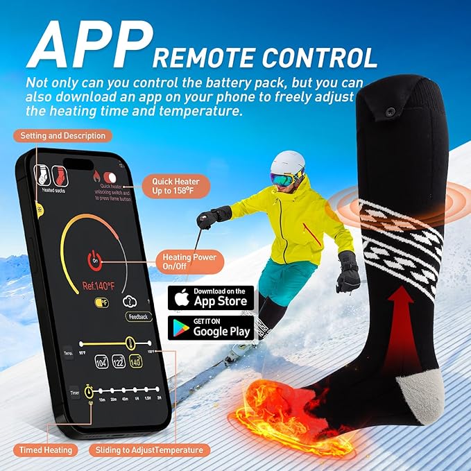 Heated Socks for Men Women,5000mAh Rechargeable Electric Heated Socks,Washable Unisex Winter Thermal Socks,Feet Warmers for Skiing Camping Hiking Hunting Outdoor