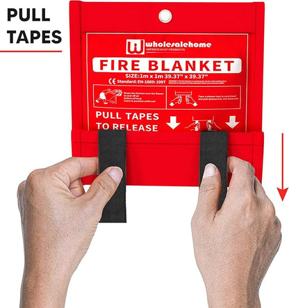 Fire Extinguisher Blanket - Heavy Duty Portable Fiberglass Emergency Blanket - Puts Out Grill & Grease Flames - Safe & Reusable Survival Fire Safety for Home, Kitchen, Car, Camping 1x1m