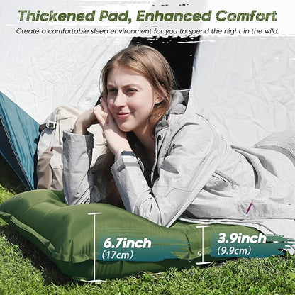 Inflatable Sleeping Pad for Camping, 3.9’’ Thick Self-Inflating Camping Pad with Pillow, Quick Inflation by Stamping, Waterproof, Lightweight, Portable Sleeping Mat for Backpacking, Hiking, Traveling