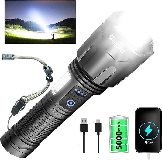 Rechargeable Flashlights High Lumens, Super Bright Flashlight 9000000 lumens with 7 Modes, IP54 Waterproof Tactical Flashlights for Home Camping Emergencies Running