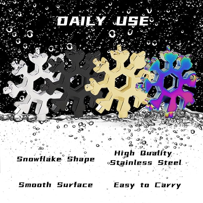 4 Pack 18 In 1 Snowflake Multitool, Stainless Steel Snowflake Wrench/Bottle Opener/Screwdriver Kit, Snowflake Multi Tool for Outdoor Travel Camping Hiking, Great Christmas Gift for Men