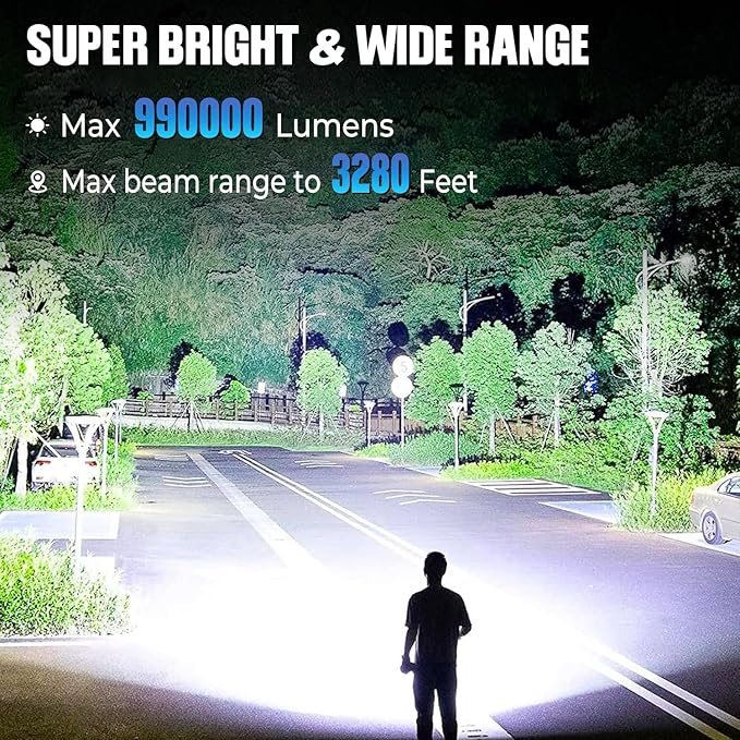 Flashlights LED High Lumens Rechargeable, 990,000 Lumen Super Bright Flashlight, USB Fast Charging High Powered Flash Light, Powerful IPX7 Waterproof Handheld Flashlights for Home,Camping(2 Pack)