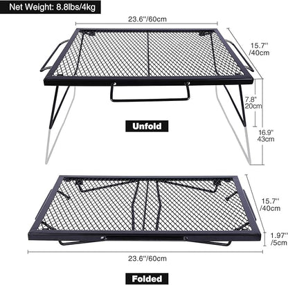 REDCAMP 2 in 1 Folding Camping Grill Grate, Folding Grill Table for Outdoor Open Flame Cooking for Camping Portable Over Fire Camp Grill