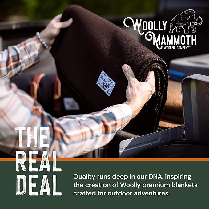 Woolly Mammoth Merino Wool Blanket - Large 66" x 90", 4LBS Camp Blanket | Throw for The Cabin, Cold Weather, Emergency, Dog Camping Gear, Hiking, Survival, Army, Outside, Outdoors – Brown