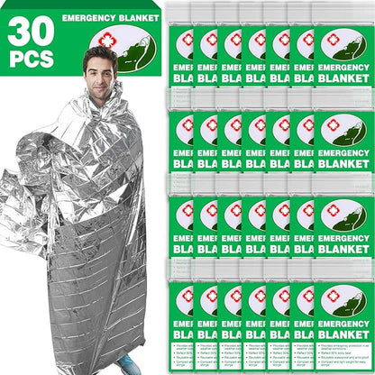 CXYARY 30 Pack Emergency Thermal Blanket Survival, 84” x 52” Mylar Blanket, Space Blanket, Silver Foil Blanket, Survival Kit Camping Blanket, Body Warmer Blanket for Outdoor, First Aid, Hiking