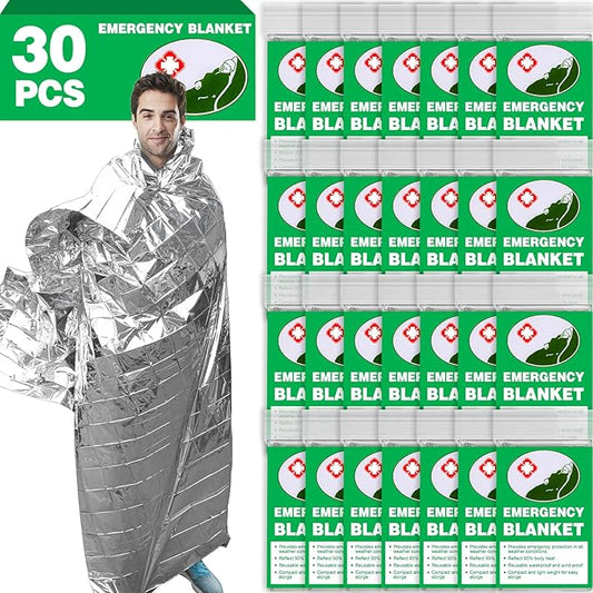 CXYARY 30 Pack Emergency Thermal Blanket Survival, 84” x 52” Mylar Blanket, Space Blanket, Silver Foil Blanket, Survival Kit Camping Blanket, Body Warmer Blanket for Outdoor, First Aid, Hiking