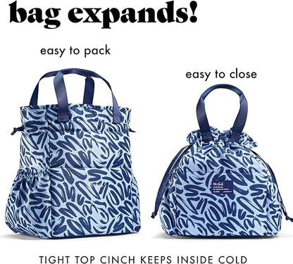 Fit & Fresh Lunch Bag For Women, Insulated Womens Lunch Bag For Work, Stain-Resistant Large Lunch Box For Women With Containers, Cinch Closure Cromwell Bag Navy Brush Strokes