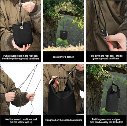 2 Sets Bear Food Bag Hanging System Ultralight Food Bag Hanging System Include 10 L Waterproof Bear Bag for Food Backing, Pulley System, Nylon Ropes and Clips for Camping Backpacking