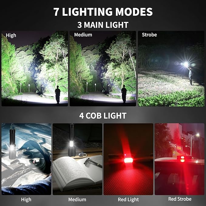 Rechargeable LED Flashlights High Lumens, 990000 Lumens Super Bright Flashlight with 7 Modes & Waterproof, Powerful Brightest Flash Light for Camping Home