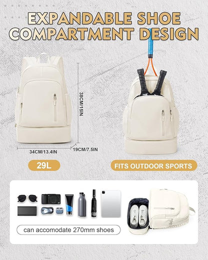 Gym Backpack for Women Men, Lightweight Gym Bag with Shoe Compartment, Waterproof Sports Backpack with Wet Pocket for Yoga Fitness Sports, Beige