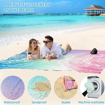 BYDOLL Beach Blanket Sandproof Waterproof 78''×81'' 1-4 Adults Compact Lightweight Oversized Beach Blanket Large Picnic Mat Beach Blanket for Travel Camping Hiking Picnic