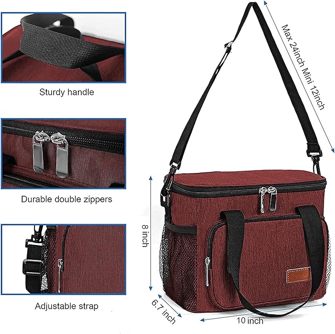 Femuar Lunch Bags for Women/Men, Insulated Lunch Bag for Work Office Picnic - Lunch Cooler Bag Leakproof Lunch Box with Adjustable Shoulder Strap - Red