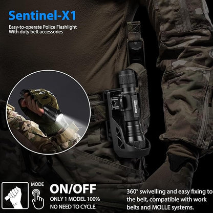 Tactical Flashlight 1200 High Lumen Duty Belt Flashlight for Law Enforcement, Premium Police Flashlight with Holster for Duty Belt,led Flashlight Small -Sentinel-X1