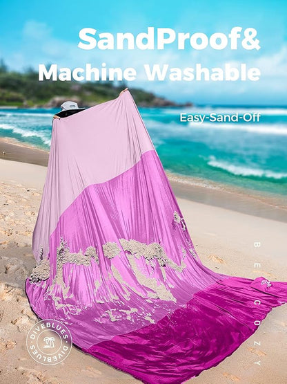 OCOOPA S09 Sandproof Beach Blanket Waterproof, Extra Large 8 Persons Family Size, Comfortable Parachute Nylon, Cozy& Chic, Compact& Light, Reinforced Windproof, 4 Stakes&1 Travel Bag