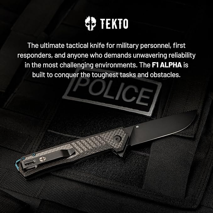 F1 Alpha Folding Pocket Knife - Modified Straight Back Blade,Titanium Coated D2 Steel, Ideal for Outdoor Camping and Backpacking, Tactical Carbon Fiber Handle, Blue Titanium Accents