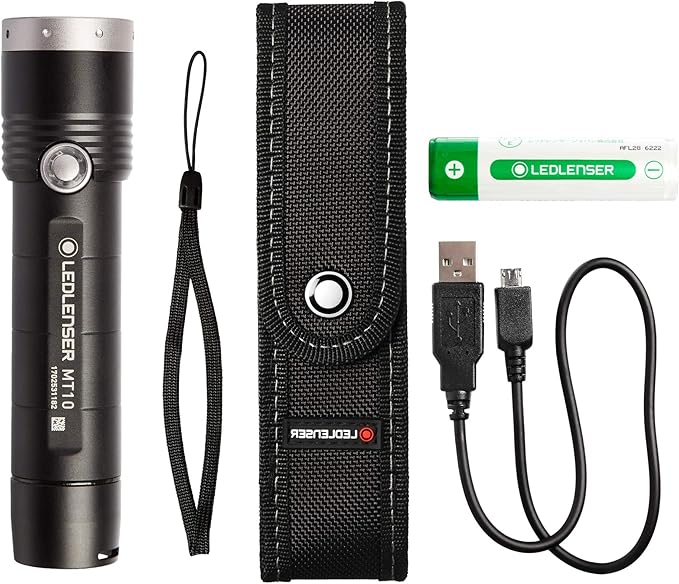 Ledlenser, MT10 Rechargeable Outdoor Flashlight, High Power LED, 1000 Lumens, Advanced Focus System for Home Use, Camping, Battery Charge Indicator