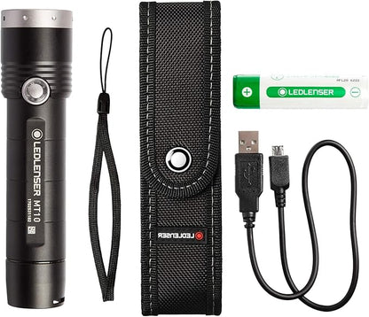 Ledlenser, MT10 Rechargeable Outdoor Flashlight, High Power LED, 1000 Lumens, Advanced Focus System for Home Use, Camping, Battery Charge Indicator