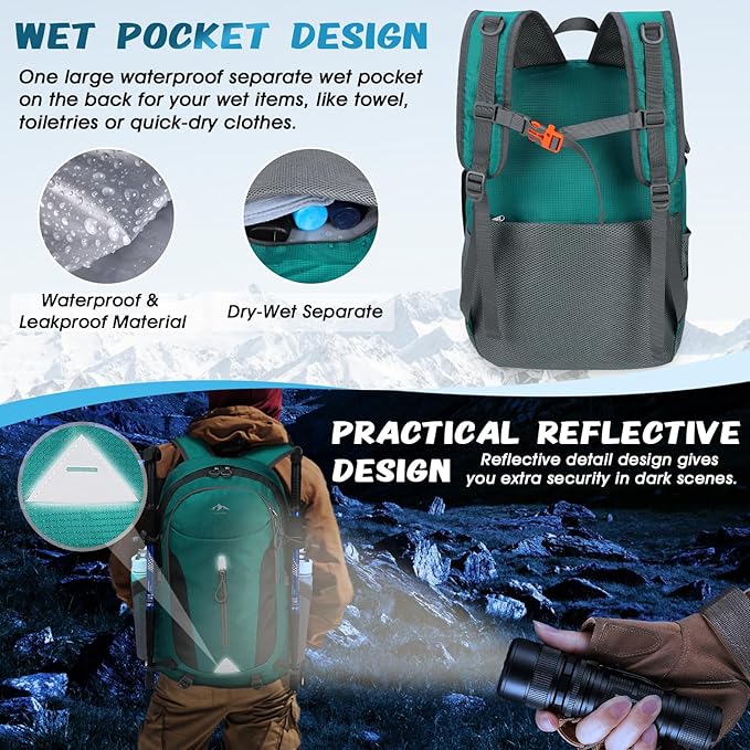 RAINSMORE Hiking Backpack 40L Lightweight Packable Camping Backpack Waterproof Travel Daypack Men Women Hiking Daypack