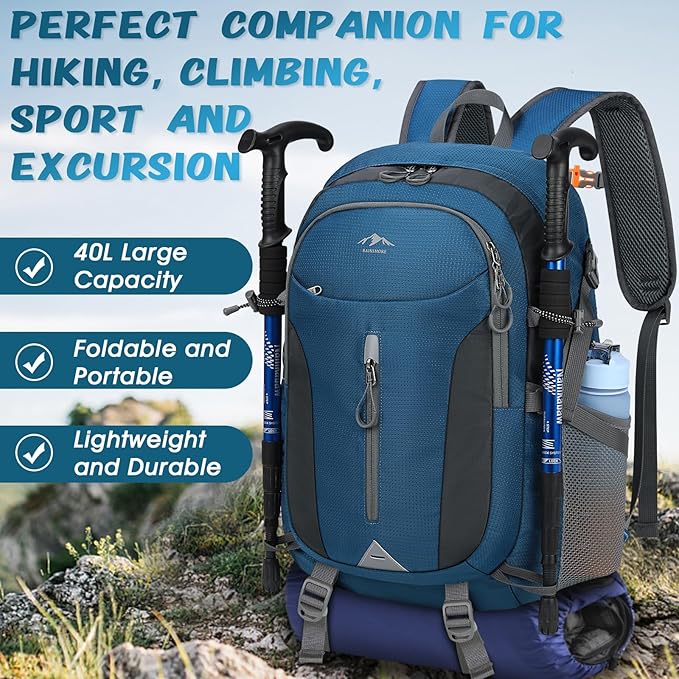 RAINSMORE Hiking Backpack 40L Lightweight Packable Camping Backpack Waterproof Travel Daypack Men Women Hiking Daypack