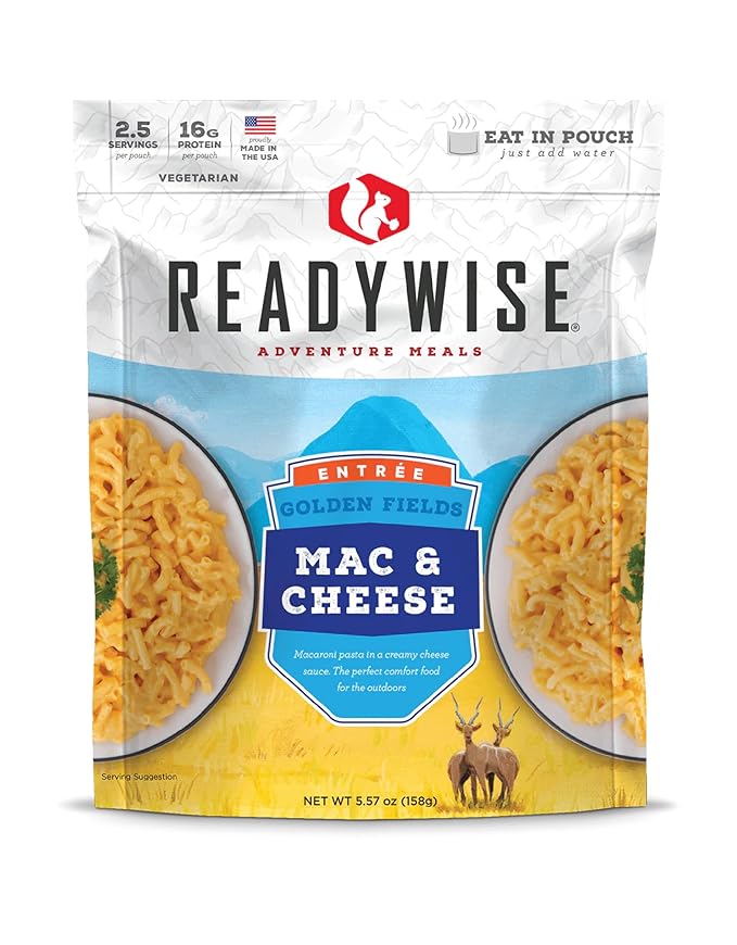READYWISE - Adventure Meal, Mac & Cheese, 2 Servings, Pack of 1, Emergency Preparedness, Freeze Dried Food, MRE, Snack Pack or Emergency Food, Backpacking, Camping, Hiking, and, Survival Food