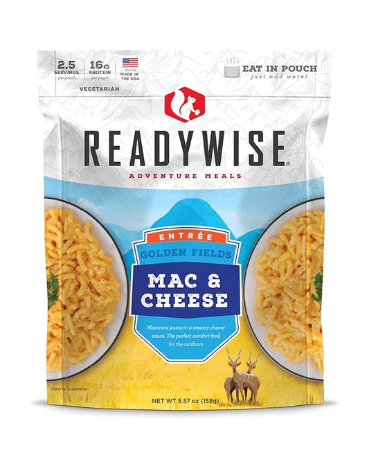 READYWISE - Adventure Meal, Mac & Cheese, 2 Servings, Pack of 1, Emergency Preparedness, Freeze Dried Food, MRE, Snack Pack or Emergency Food, Backpacking, Camping, Hiking, and, Survival Food