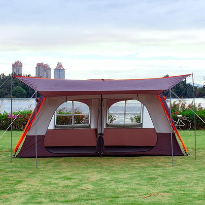 KTT Extra Large Tent 10-12-14 Person(B),Family Cabin Tents,2 Rooms,3 Doors and 3 Windows with Mesh,Straight Wall,Waterproof,Double Layer,Big Tent for Outdoor,Picnic,Camping,Family Gathering