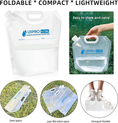3 Packs Water Storage Carrier Bag, Premium Collapsible Container 5L/ 10L BPA Free Food Grade No-Leak Freezable Foldable for Camping Hiking Backpack Emergency