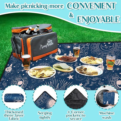 Goth Sun and Moon Picnic Blanket Waterproof Foldable Extra Large Picnic Mat Beach Blanket 60"x80" for Camping Beach Hiking Patio Party Decor Gifts