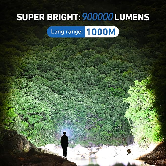 Flashlights High Lumens Rechargeable, 990,000 Lumens High Powerful Flash Lights, Super Bright Tactical Handheld Led Flashlight with 5 Modes, Waterproof for Camping,Emergencies