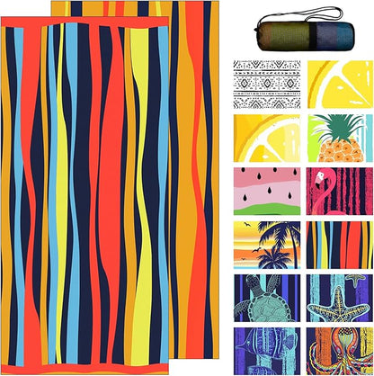 Bnuitland Colorful Hand-Drawn Lines Pattern Beach Towel (35X75 inches), Oversized Quick Drying Absorbent Sand Free, Cute Towels for Travel Swimming Pool Picnic, 88% Polyester and 12% Polyamide