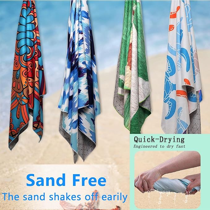 Microfiber Beach Towels 2 Packs, Oversized Quick-Dry Towels for Adults, Lightweight Thin Towels (72" x 36") for Swimming, Beach, Camping
