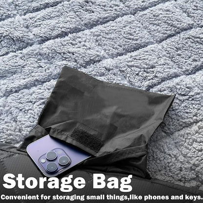Waterproof Outdoor Blanket 82”X 55” Packable, Stadium Blankets for Camping with Sherpa Fleece Lining, Large Windproof Emergency Throw Mat for Garss Picnic Hiking Road Trip, Machine Washable, Black