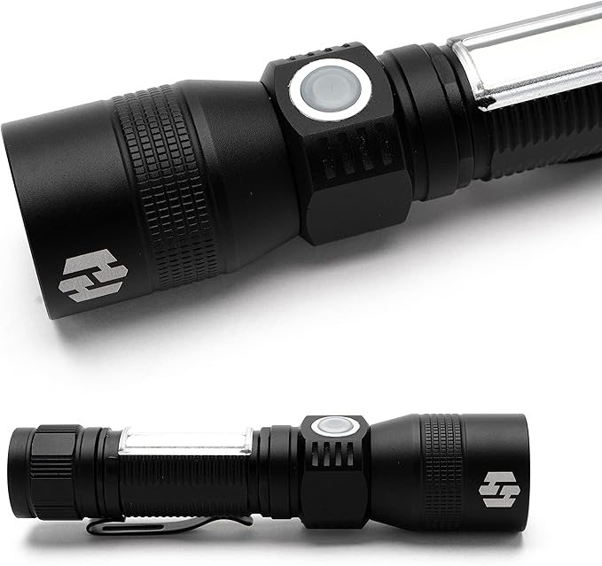 Hayvenhurst LED Flashlight - EDC Flashlight - Tactical Flashlight - 3 in 1 Lightweight, Compact and Rechargeable Pocket Flashlight with Lavish Black Body for Emergency Power Outage