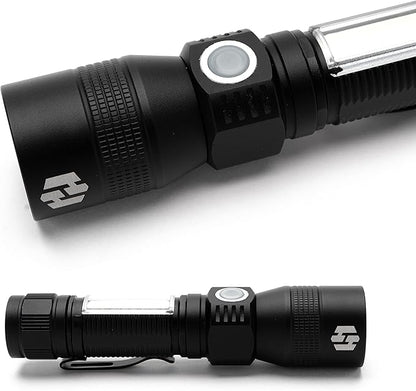 Hayvenhurst LED Flashlight - EDC Flashlight - Tactical Flashlight - 3 in 1 Lightweight, Compact and Rechargeable Pocket Flashlight with Lavish Black Body for Emergency Power Outage