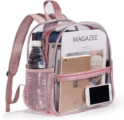 ZJIE Mini Clear Backpack 12x12x6 Stadium Approved, Small Transparent Backpack for Women Girls for Sporting Event, Work, School, Music Festival and Concerts (Rose Gold)