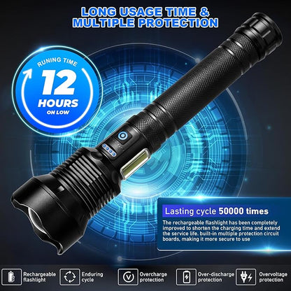 Cinlinso Flashlights High Lumens Rechargeable, 990,000 Lumens Super Bright Led Flash Light, 7 Modes with COB Light, IPX6 Waterproof, Handheld Powerful Flashlight for Home, Camping, Emerge∩cies