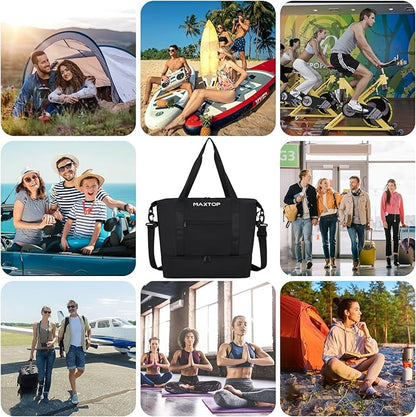 MAXTOP Travel Duffle Bag for Women Weekender Overnight Bags Large Capacity Carry On Duffel Bag With Shoe Compartment,Sports Gym Tote Bag with Dry and Wet Separation Black