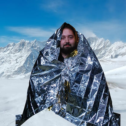 Emergency Blanket ，Portable Emergency Blanket Survival Gear Emergency Bivvy Thermal Sleeping Bag Camping ，Be Suitable for Outdoors, Hiking, Survival (Silver, 4 Pack)