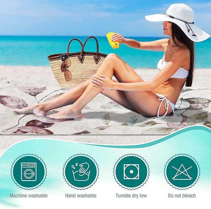 HYSEAS Lightweight Ultra-Thin Beach Towel Blanket, Oversized for Adult 78"X35" - Sand Free, Quick Dry, Perfect for Swimming, Beach, Yoga, Travel, Camping, Essential Beach Accessory & Vacation, Leaves