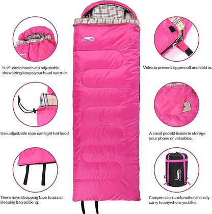 Desert & Fox Cotton Flannel Sleeping Bags with Pillow, 4 Season Warm & Cold Weather Envelope Compression Sack, Lightweight & Portable Backpacking Sleeping Bag for Outdoor Camping, Hiking, Traveling