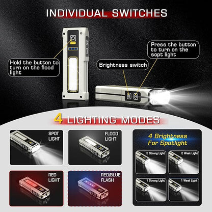 LED Rechargeable Work Light 1500 Lumens with Magnetic Base - Aluminum Shell Portable Flashlight for Mechanics Car Repair, Emergency - 4 Modes Flood Light+Spot Light - IPX4 Waterproof Long Battery Life