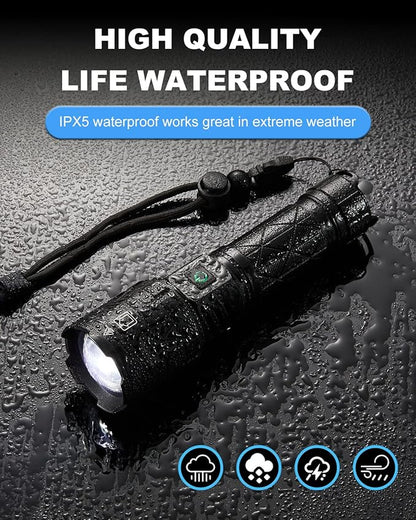 Rechargeable Flashlights High Lumens, Super Bright Flashlight 100000 Lumens, Powerful Tactical Flashlights, 5 Modes, Zoomable, IPX5 Waterproof, Handheld XHP160 LED Flashlight for Emergency Camping