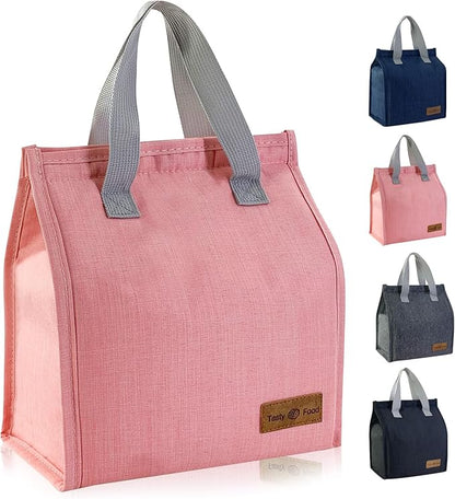 Mziart Minimalist Lunch Bag, Reusable Insulated Bag for Women Men Box Container Leakproof Simple Bento Tote Adults Cooler Work Office Picnic or Travel (Pink) M23HK-LB-005-JJ