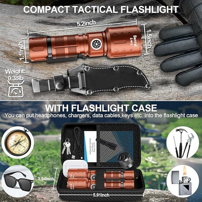 Flashlights High Lumens Rechargeable, 20,000 Lumens Super Bright 1500 Meters Long Range Small Powerful Flashlight, 6 Modes LED Tactical Pocket Waterproof Flash Light for Home Emergency (2, Brown)