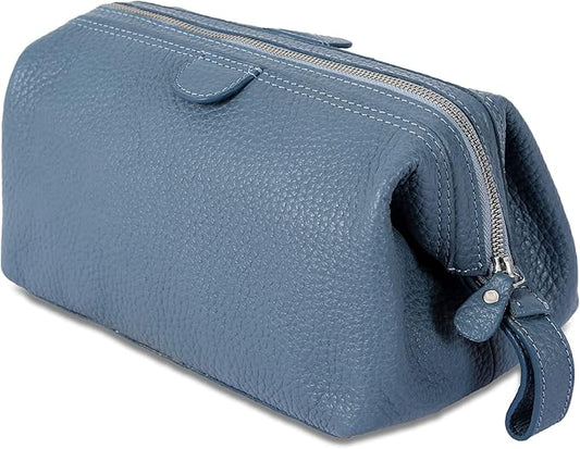 KomalC Premium Buffalo Leather Unisex Toiletry Bag Travel Dopp Kit